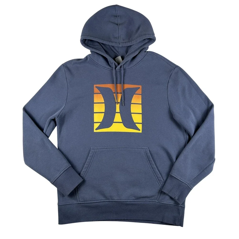 Hurley Hoodie Mens Medium Blue Fleece Pullover Sweatshirt Gradient Logo Graphic